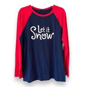 NWT Long Raglan Sleeve Red/Navy “Let It Snow” Tee Size Large